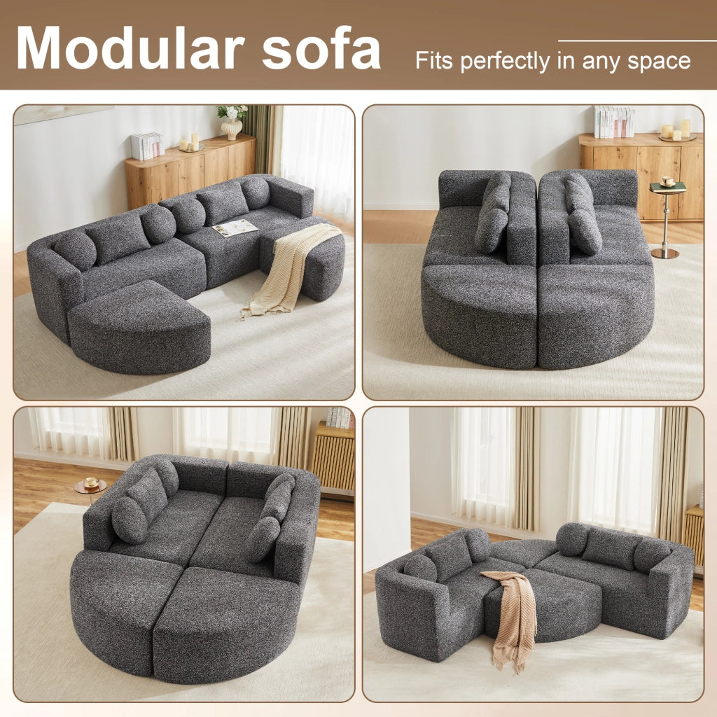 Divano modulare letto in chenille nero senza montaggio per soggiorno e camera 292 × 165 × 68 cm