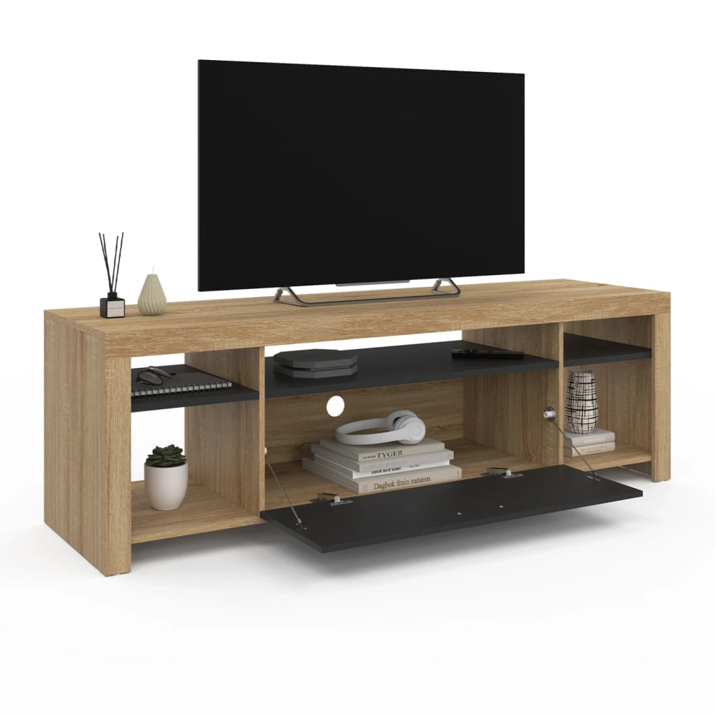IDMarket - Mueble TV MALO 140 cm en madera y armario negro