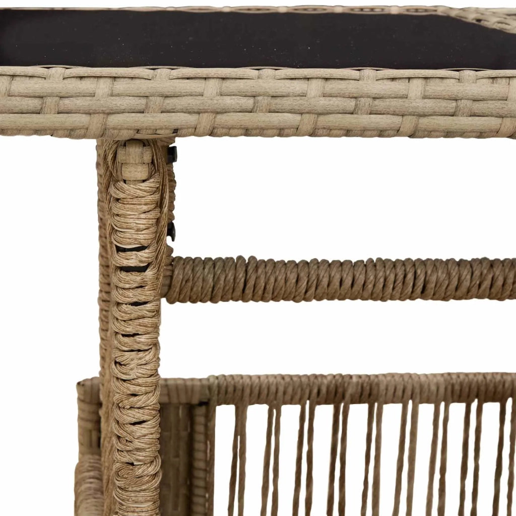 Tavolo da Giardino Beige 100 x 55 x 37 cm Rattan PE e Vetro