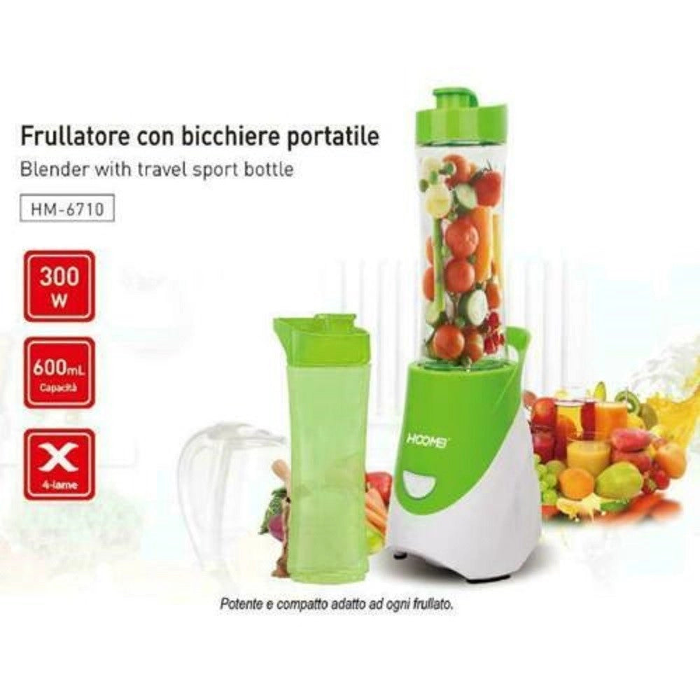 Trade Shop - Frullatore Elettrico Tritatutto Frutta Frappe 0,6lt 300 Watt Hoomei Hm-6710 -