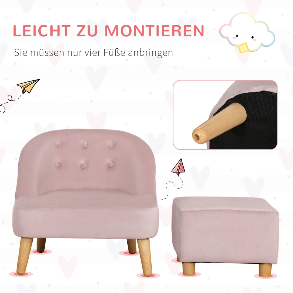 Poltrona per bambini con poggiapiedi ¨C Xylo ¨C tessuto velluto rosa 51x51x50 cm 3-5 anni