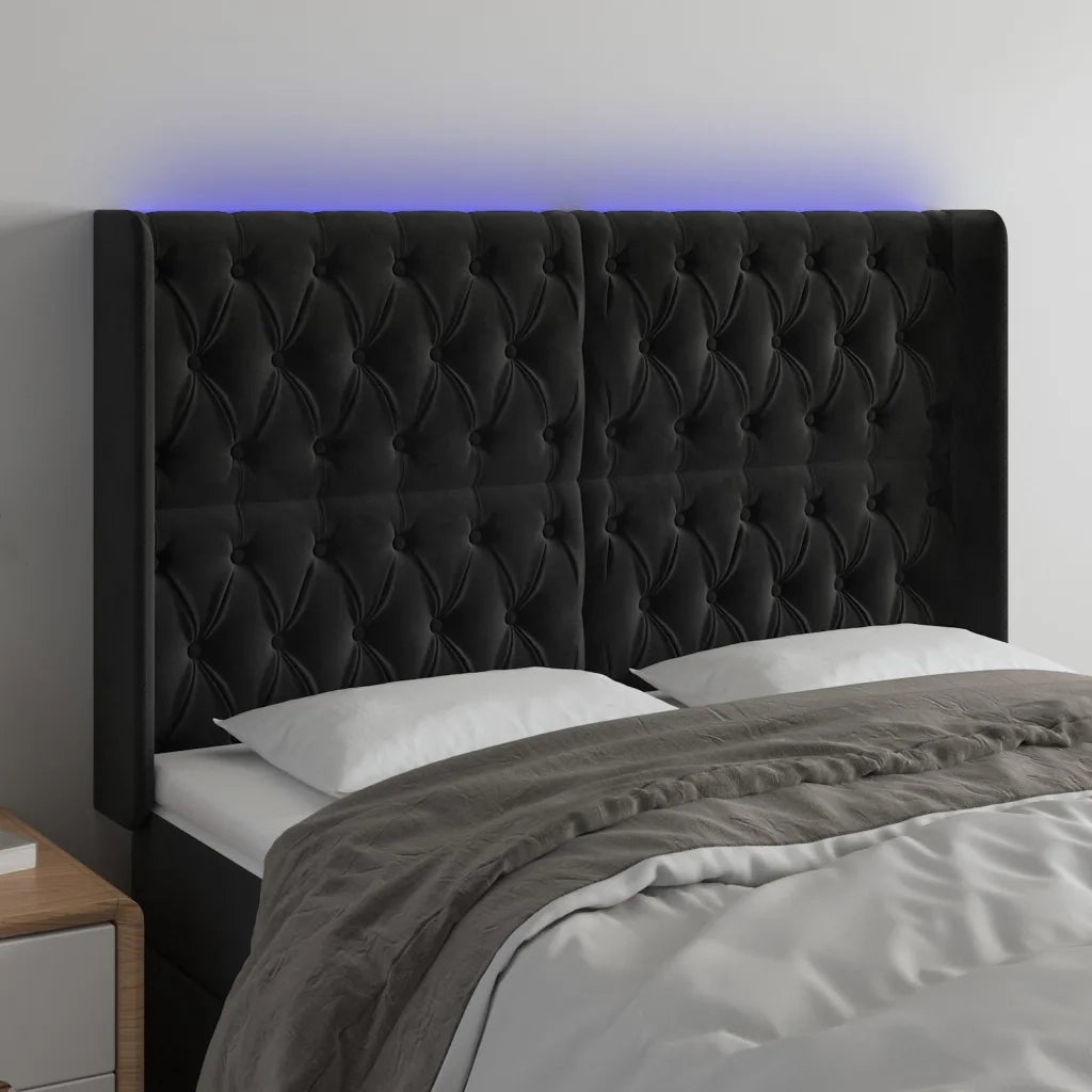 Testiera | Testata a LED Nera 147x16x118/128 cm in Velluto