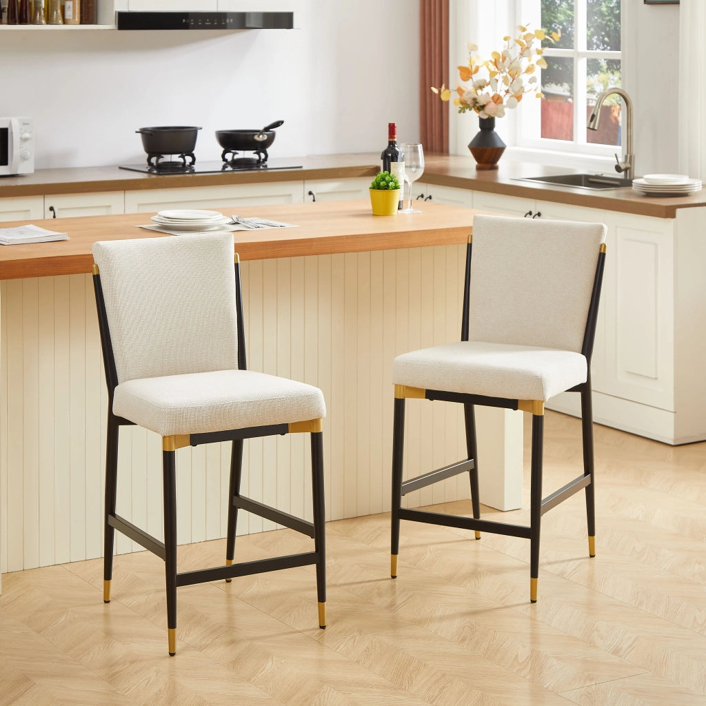 SGABELLO Set da 2 pezzi altezza bancone in tessuto beige con poggiapiedi rettangolare