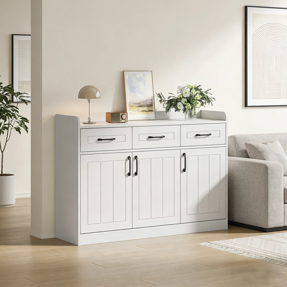 Credenza 120x35x80 ¨C MINIMAL ¨C Bianco, 3 Cassetti, 3 Ante, Ripiani Regolabili