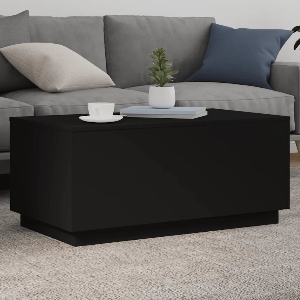 Tavolino da Soggiorno con Luci LED-Tavolino da Salotto-Tavolo Nero 90x50x40 cm