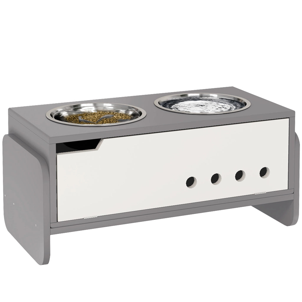 Stazione alimentazione rialzata per cani con contenitore e anti-ingozzo ¨C zephmum ¨C 2 ciotole acciaio inox 2000ml grigio