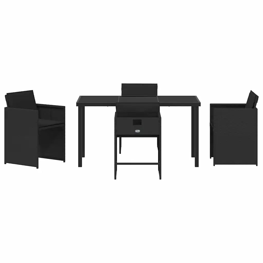 Set da Pranzo per Giardino con cuscino 5 pz | Set Salotto da Giardino Nero polyrattan