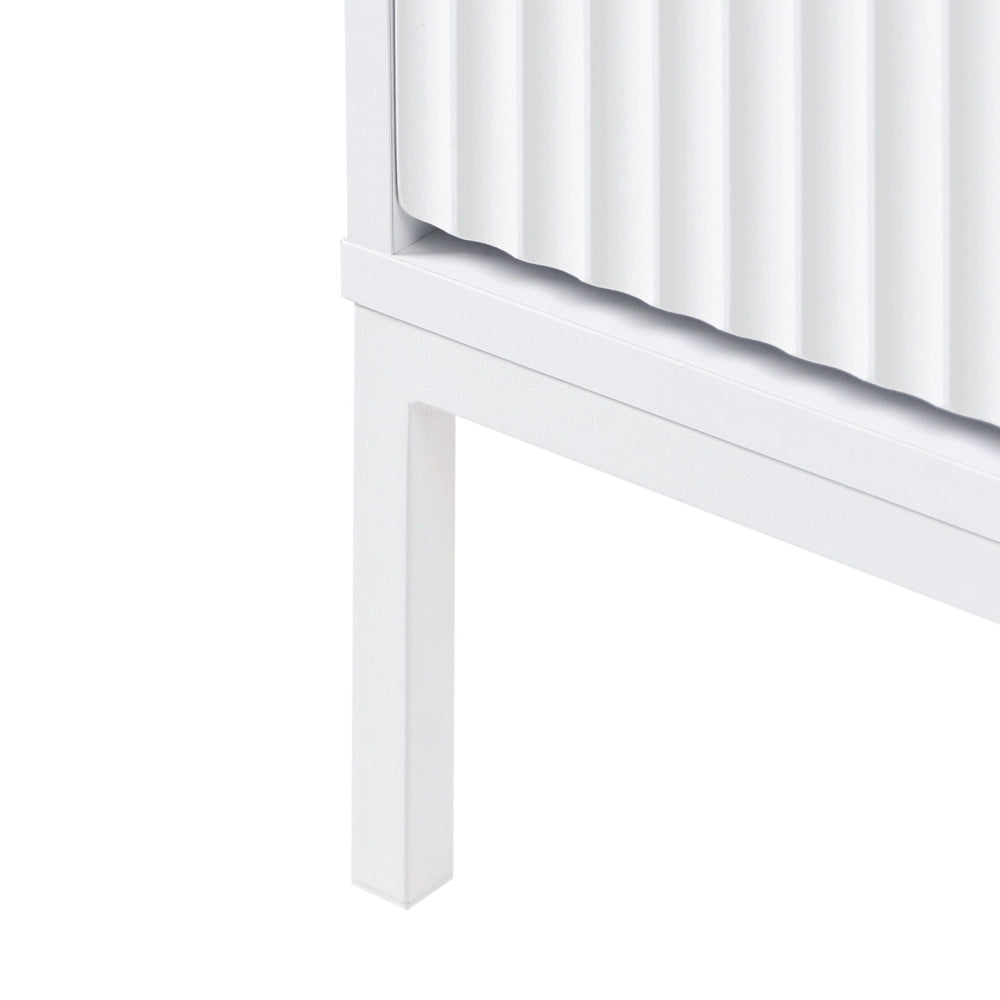 Comodino a 2 cassetti con design scanalato in legno MDF bianco