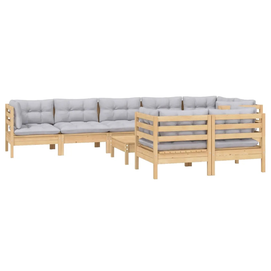 Set Divani da Giardino 9 pz con Cuscini Grigi Massello di Pino 3096507