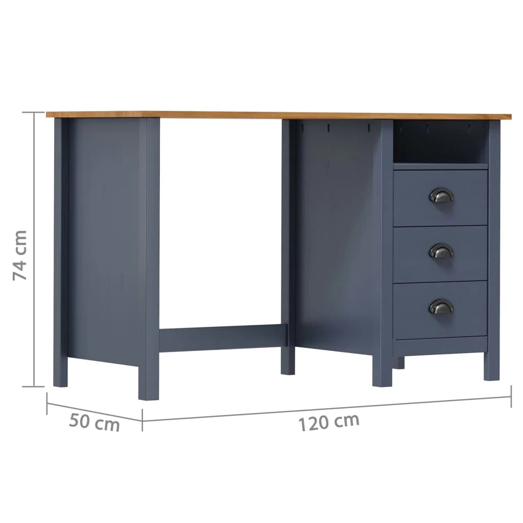 Scrivania tavolo postazione di lavoro mobile per computer studio IT Hill con 3 cassetti 120 x 50 x 74 cm Pino massiccio grigio 02_0023860