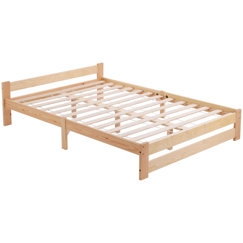 Letto matrimoniale 200 × 140 cm con testiera, materasso incluso, in legno massiccio, naturale