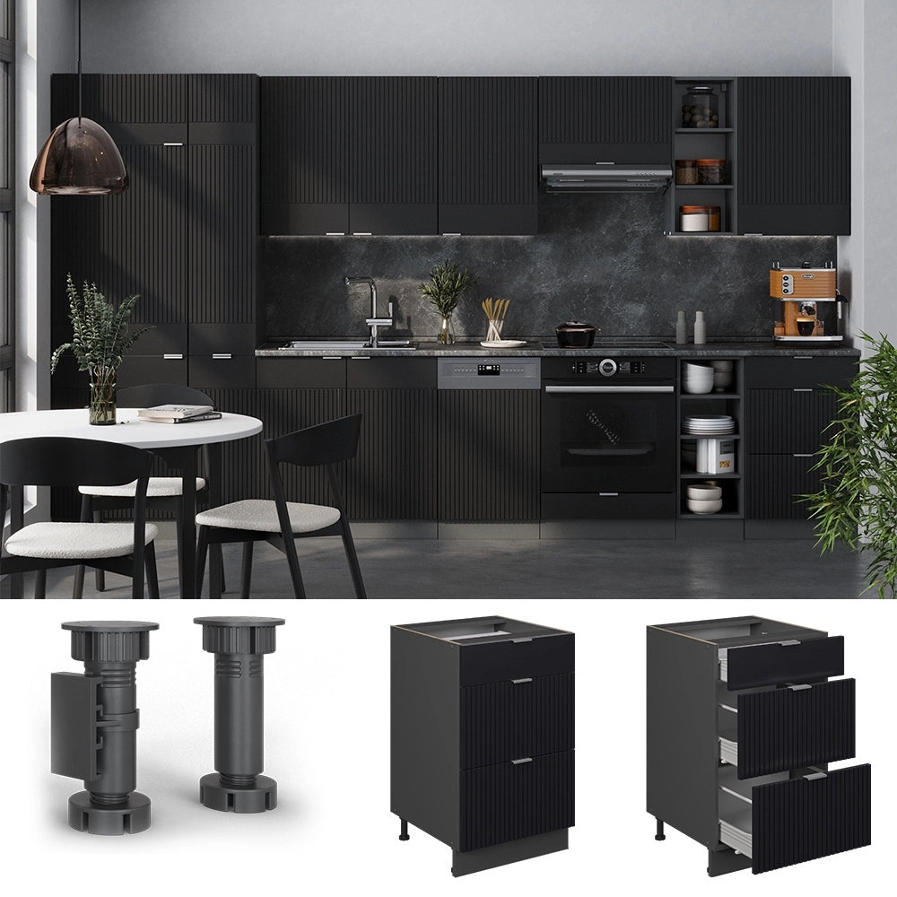 Mobiletto base per cucina Fame-Line Nero rigato/Antracite 50 cm, PL Marmo Vicco