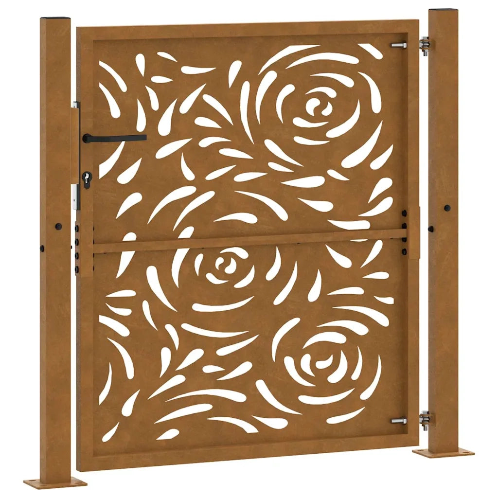 Cancello da giardino 100x100 cm in acciaio corten con design a fiamma 4100994