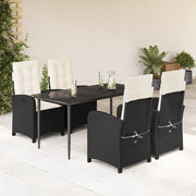 Set da Pranzo da Giardino 5 pz Nero con Cuscini in Polyrattan