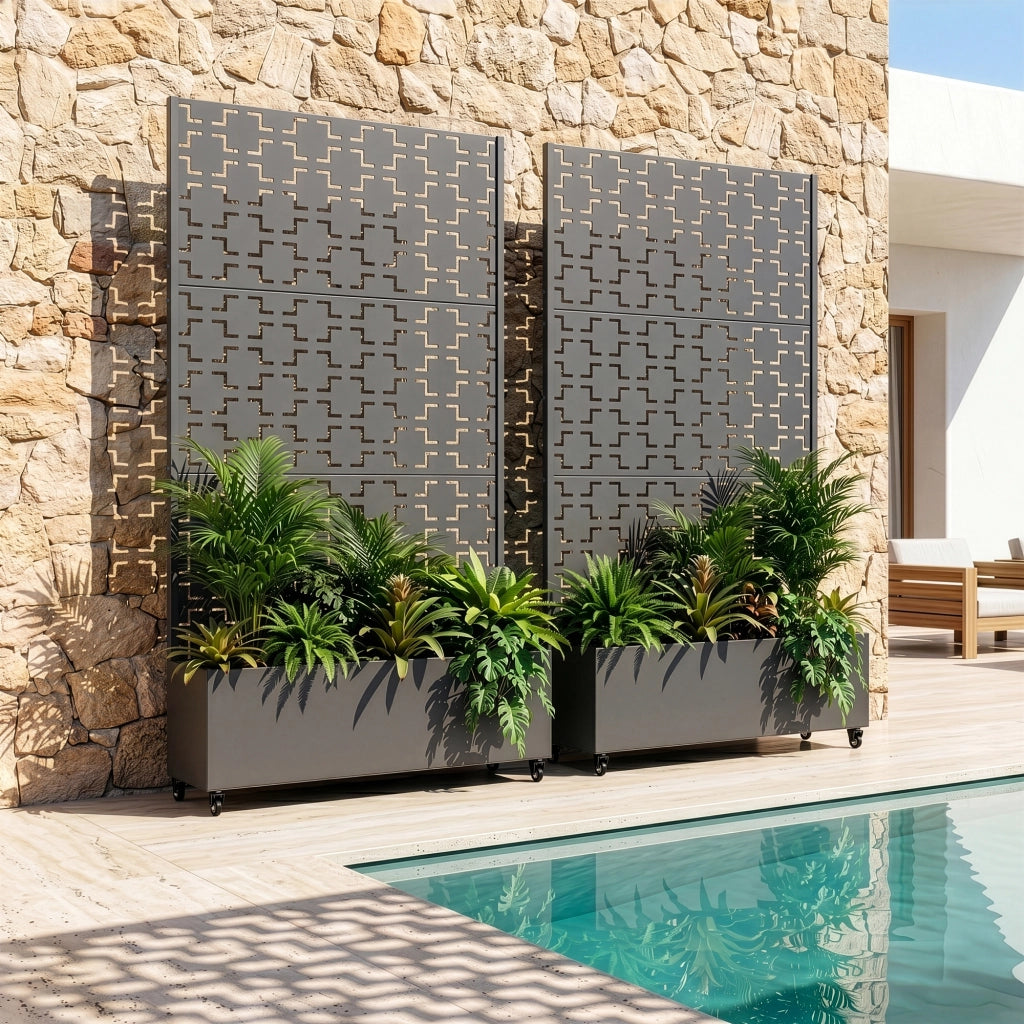 Fioriera con Spalliera Aaskis a Rotelle in Acciaio 190 x 82 x 38 cm - Grigio Antracite casa.pro