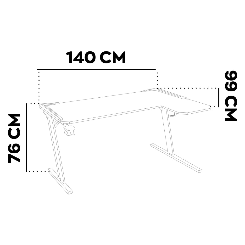 Shigeru - Scrivania da Gaming Angolare 140x99x76 cm con LED in MDF e Metallo Nero