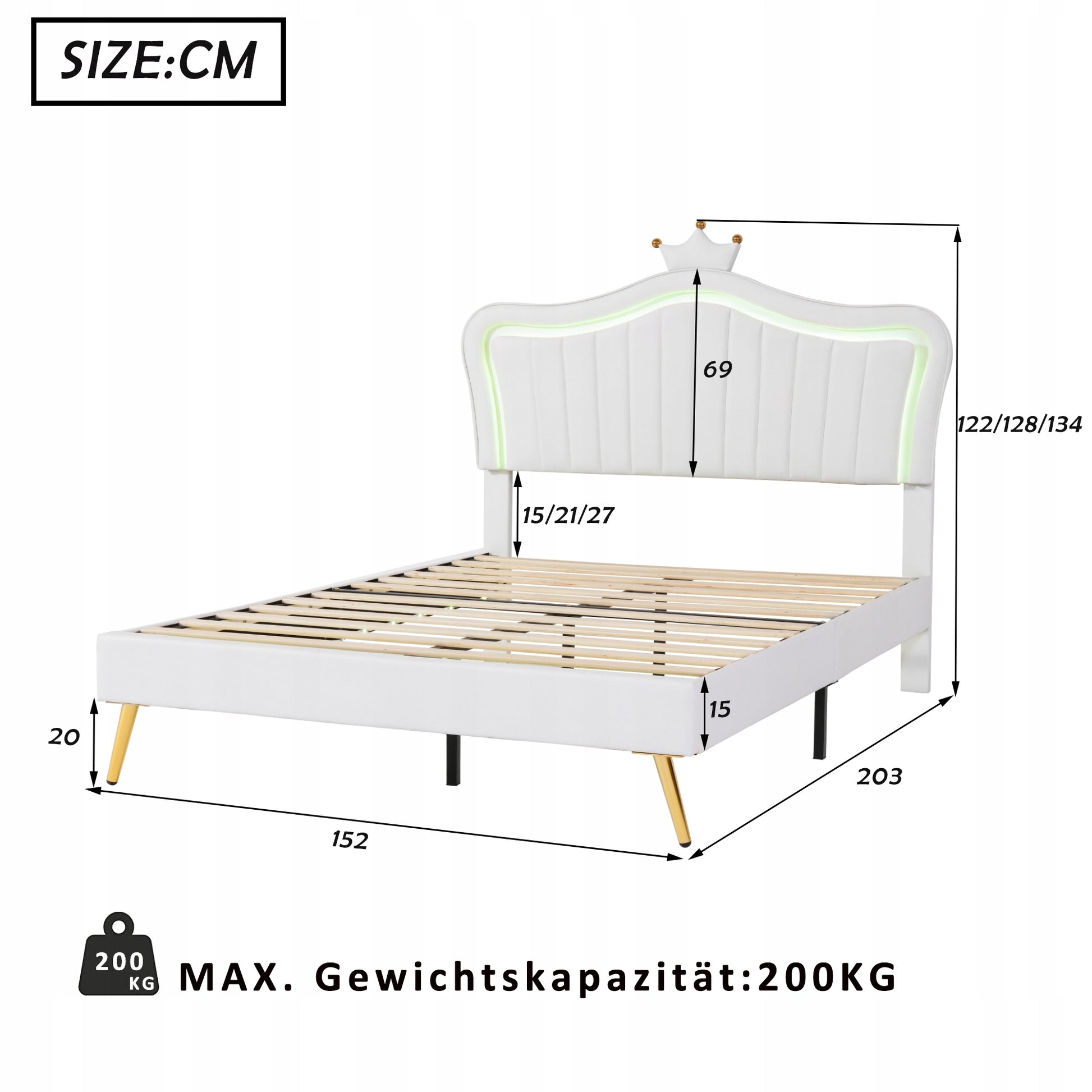 Letto imbottito con LED - Xylo - 140x200 - Bianco