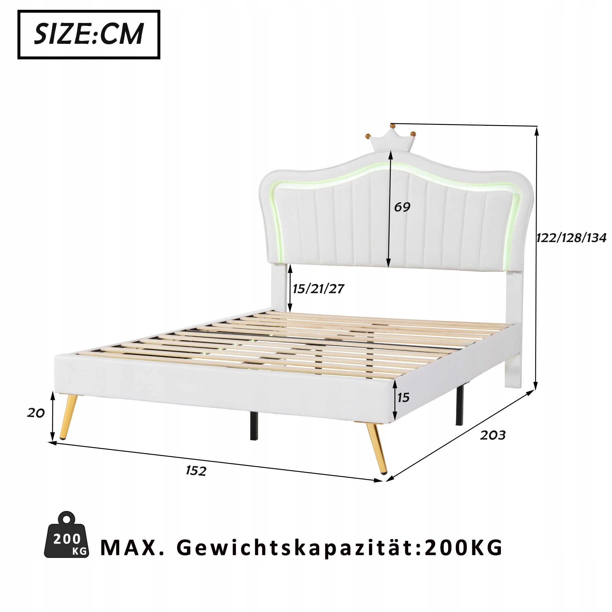 Letto imbottito con LED - Xylo - 140x200 - Bianco