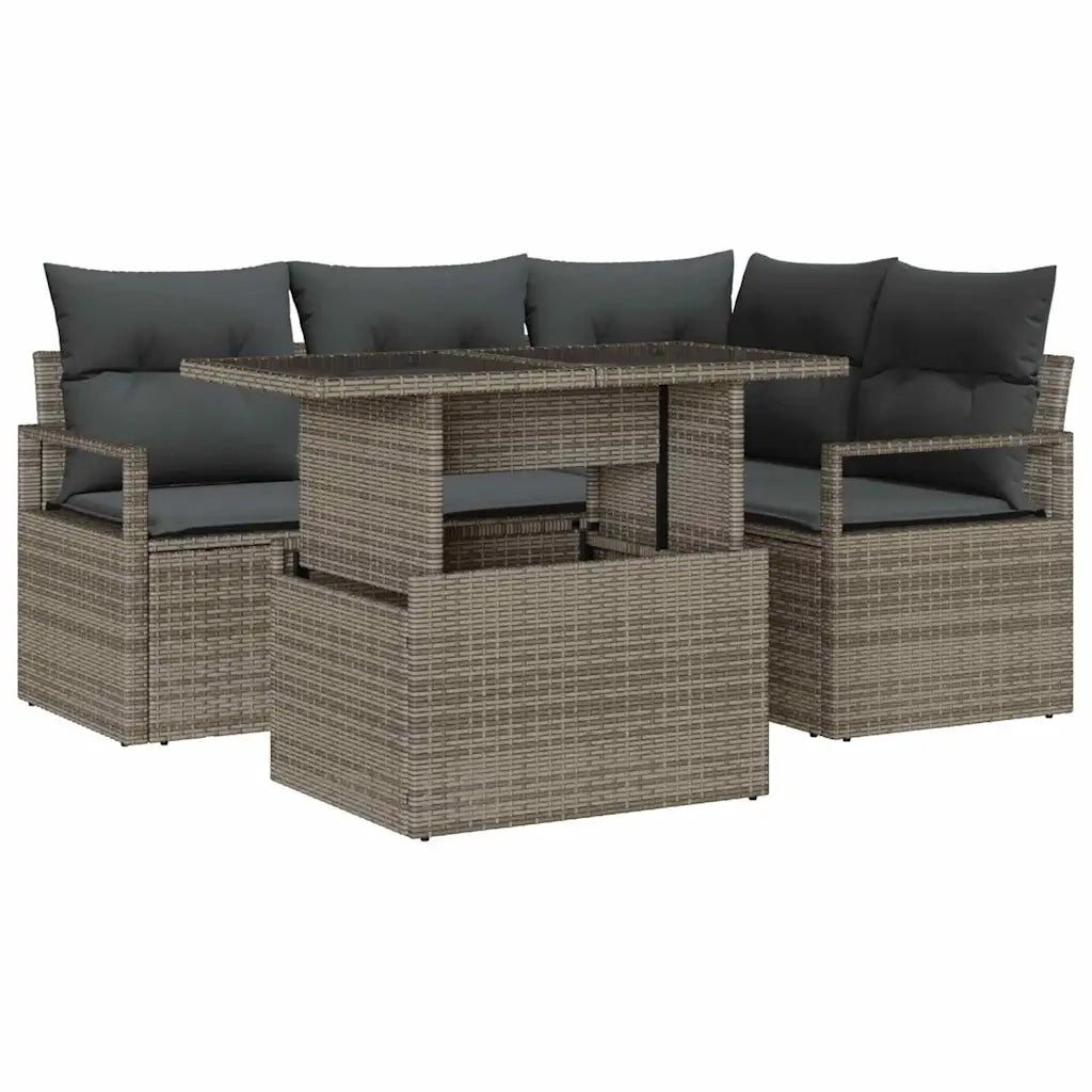 Set Divano da Giardino con cuscino 5 pcs Grigio polyrattan 3348815