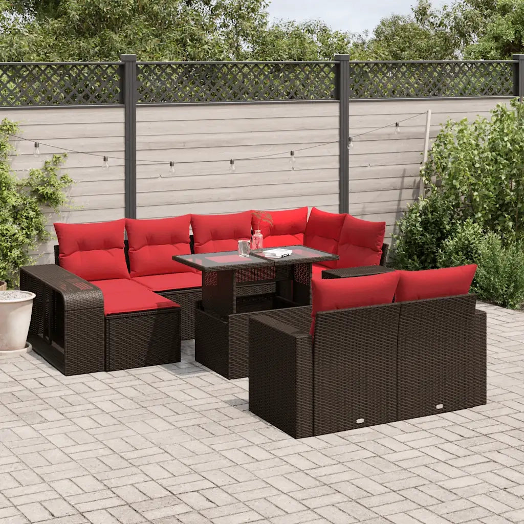 Set Divani da Giardino 11 pz con Cuscini Marrone in Polyrattan 3274587