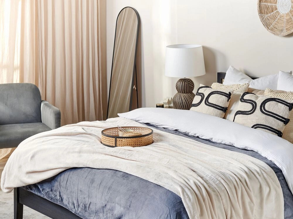 Coperta plaid in poliestere bianco sporco 200 x 220 cm morbido durevole letto divano soggiorno stile classico