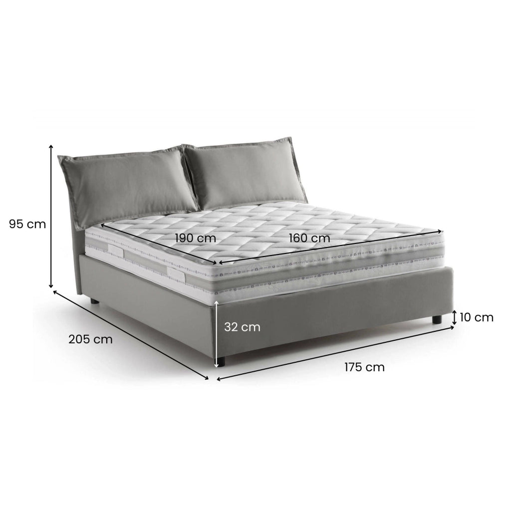 Letto Matrimoniale Amelinda, Letto Matrimoniale Materasso Incluso Made in Italy, Grigio