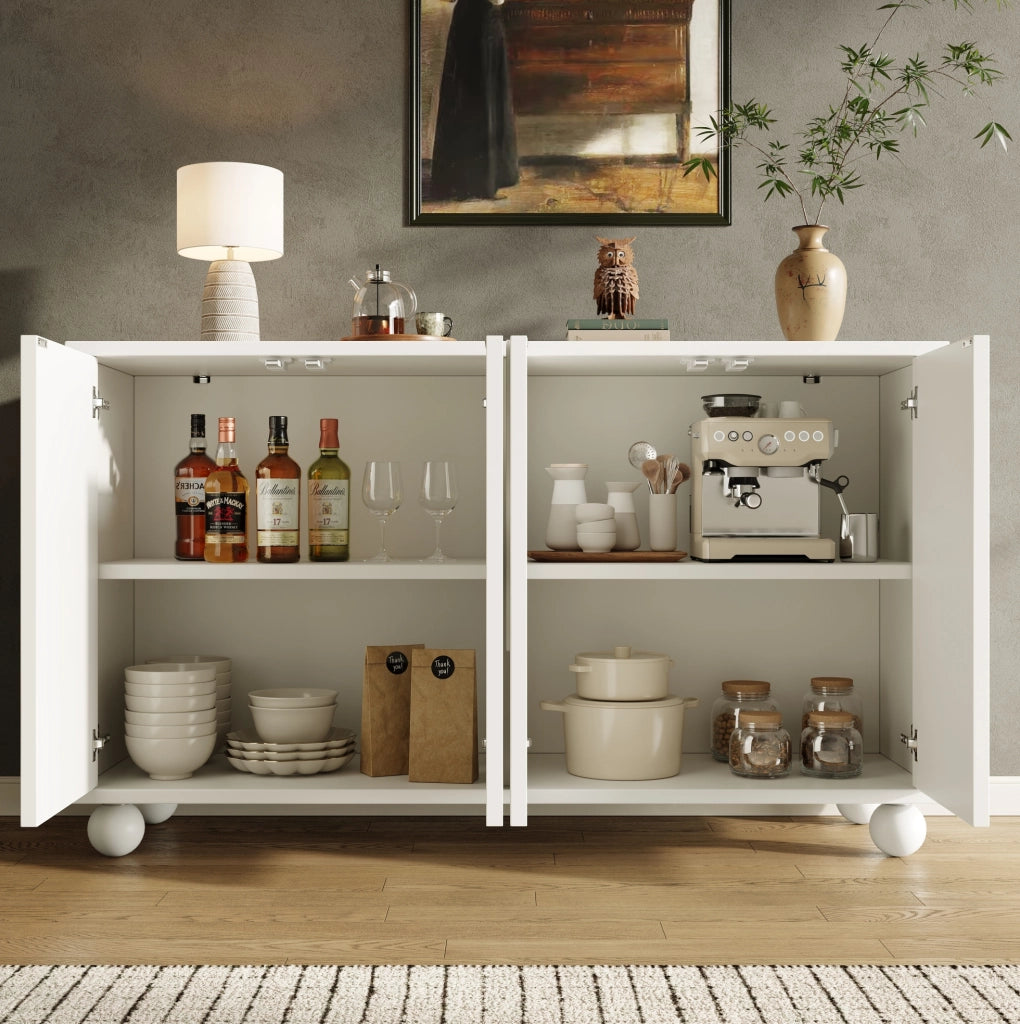 Credenza con chiusura a pressione e ripiano regolabile 120 x 35 x 71 cm; MDF; bianca