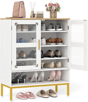 Scarpiera a 5 Livelli, Armadio Porta Scarpe con Porte in Rete, Ripiani Regolabili e Gambe in Metallo Per Ingresso, Corridoio, Armadio e Soggiorno (Bianco,70x35x93 cm)