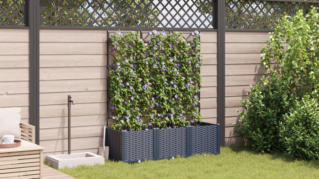 Vaso da giardino con trellis 3 pz Grigio 120x40x143 cm
