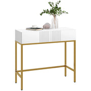 Consolle da Ingresso Moderna con 2 Cassetti e Gambe Dorate, 80x31.5x75cm, Bianco