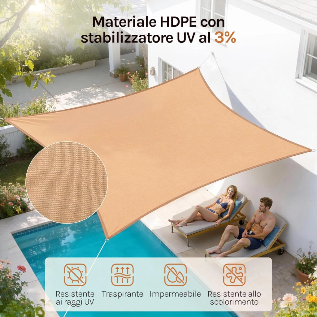 Vela ombreggiante 4x5m in HDPE 180 g/m² Traspirante Tenda a Vela Parasole Rettangolare Protezione Solare Respirante Anti UV Giardino Esterni Grigio