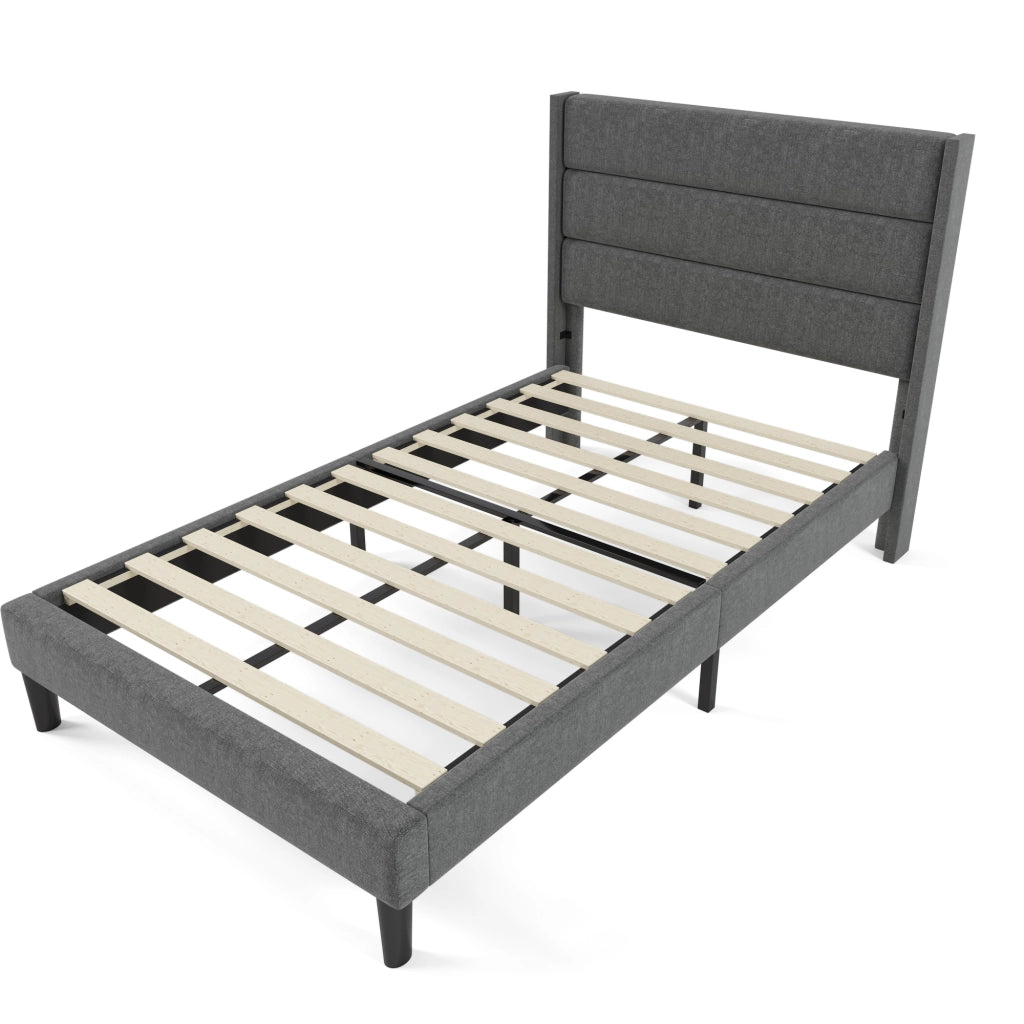 Letto singolo imbottito – 90x200 cm – rete testiera design moderno – lino grigio
