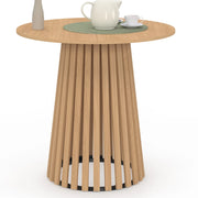 IDMarket - Tavolo da pranzo rotondo per 4 persone CARMEN con gambe a doghe in legno e piano in legno da 80 cm