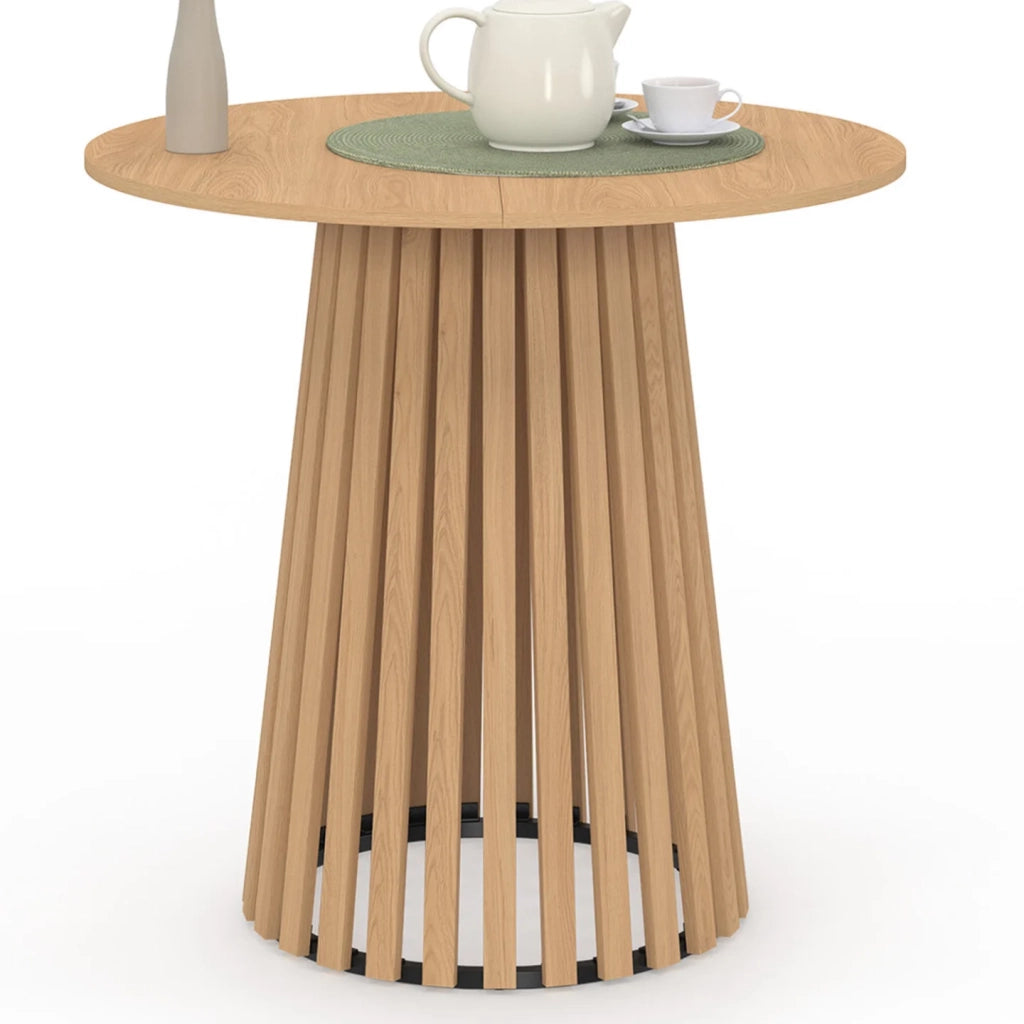 IDMarket - Tavolo da pranzo rotondo per 4 persone CARMEN con gambe a doghe in legno e piano in legno da 80 cm