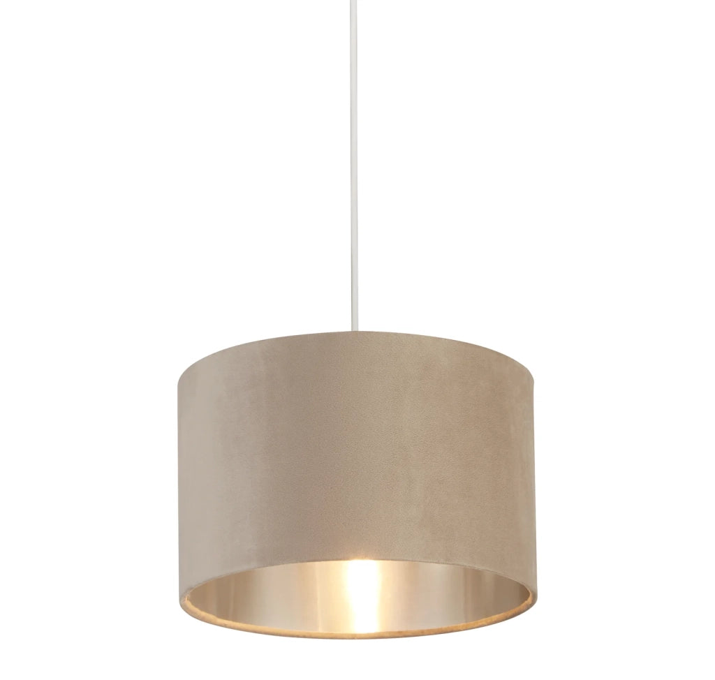 Paralume Contemporaneo Tamburo Acciaio Argento Tessuto Tortora 1 Luce D28Cm