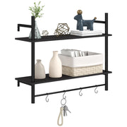Scaffale a Parete 2 Livelli con Ganchi ¨C Zephmum ¨C 80x24x65 cm Nero