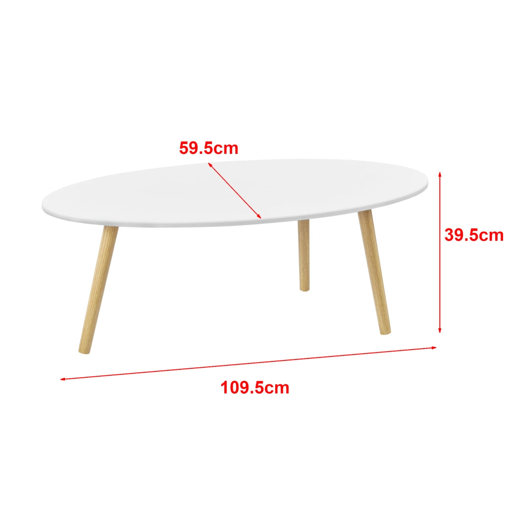 Tavolino da caffè/da Divano a Treppiede 109,5 x 59,5 x 39,5 cm Tavolo Basso da Salotto con Piano Arrotondato - Bianco