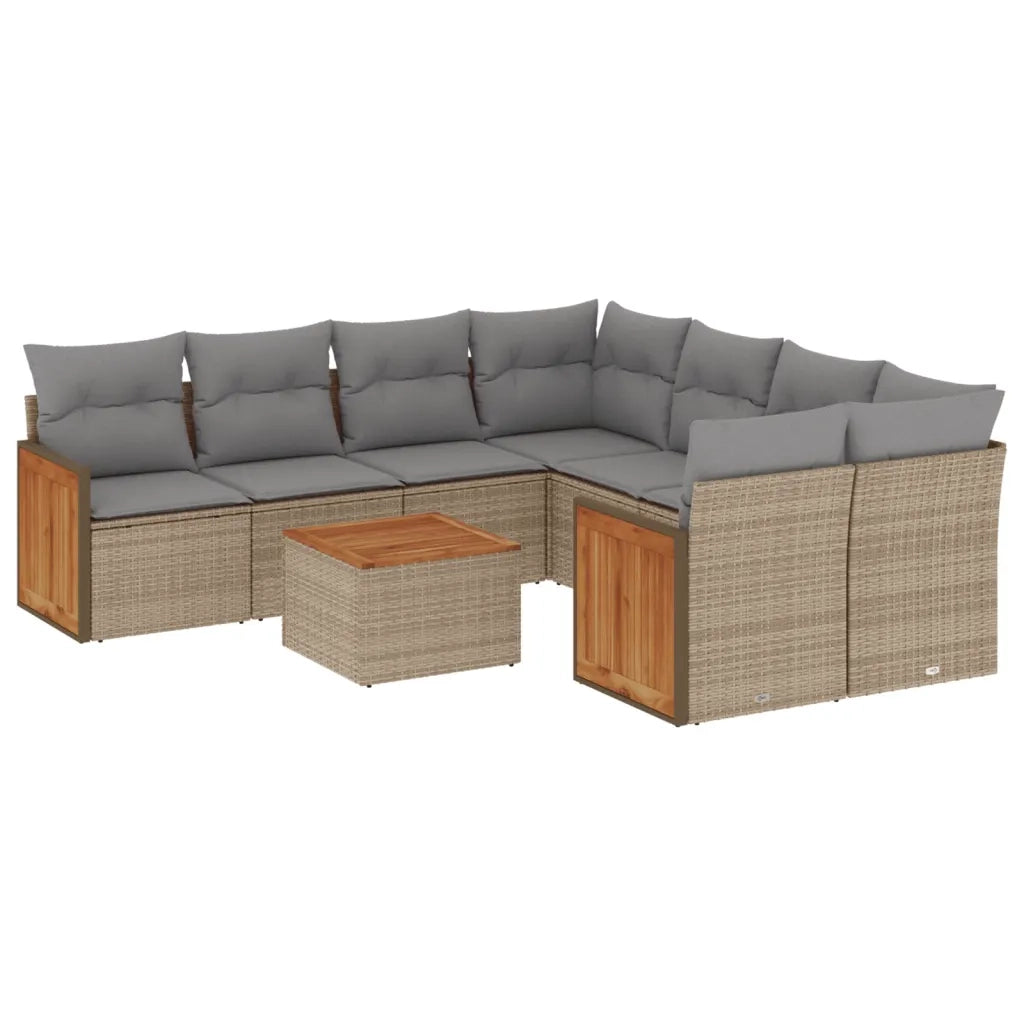Set Divano da Giardino 9 pz con Cuscini Beige in Polyrattan 3227508