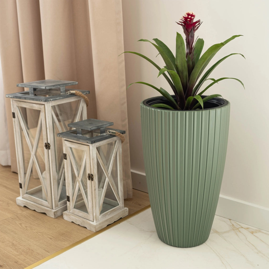 Vaso da fiori KADAX da 30 cm con inserto, vaso da fiori in plastica, verde