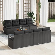 Set di Divani da Giardino con Cuscini Neri in Polyrattan Acacia
