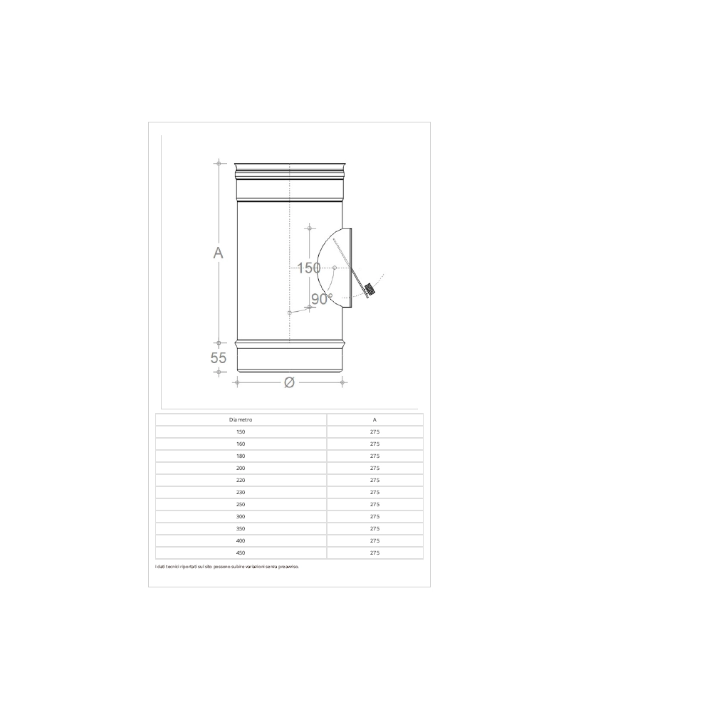 Modulo da 150mm aisi 304 con regolatore automatico di tiraggio