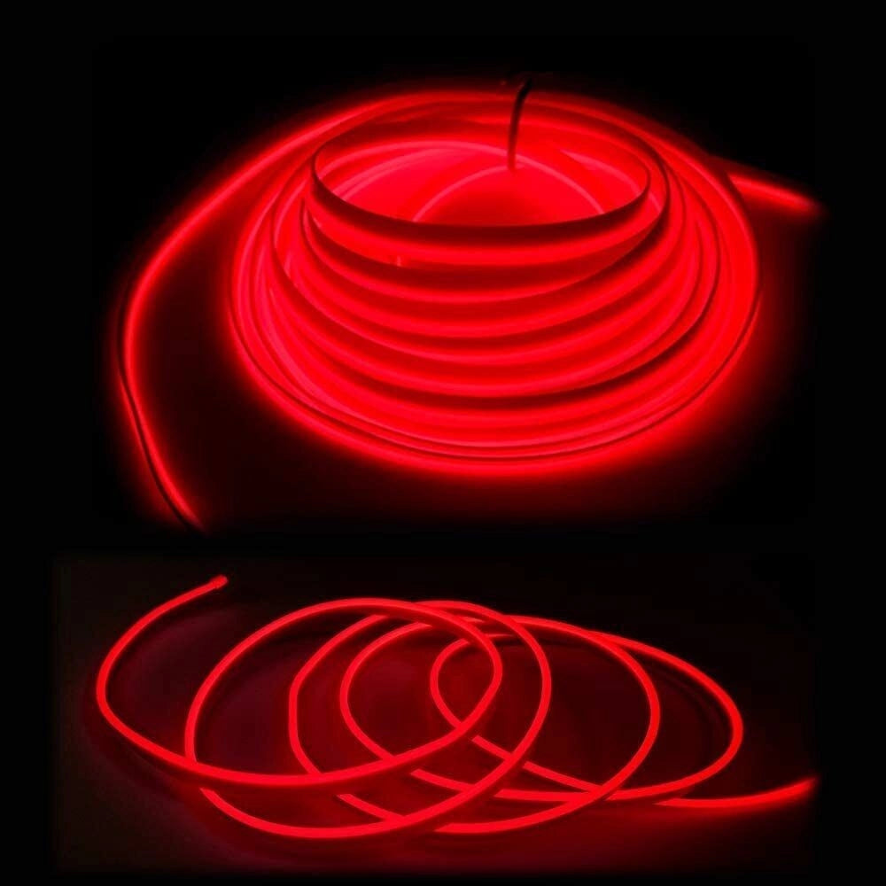 Trade Shop - Striscia Strip Led Per Interni Auto A 12v Fibra Ottica Luce Decorativa Atmosfera - Rosso   -5 Mt   -