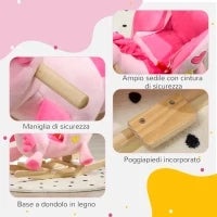 Cavallo a Dondolo Unicorno con 32 Canzoni, Base in Legno e Cintura di Sicurezza, Età 18-36 Mesi, Rosa
