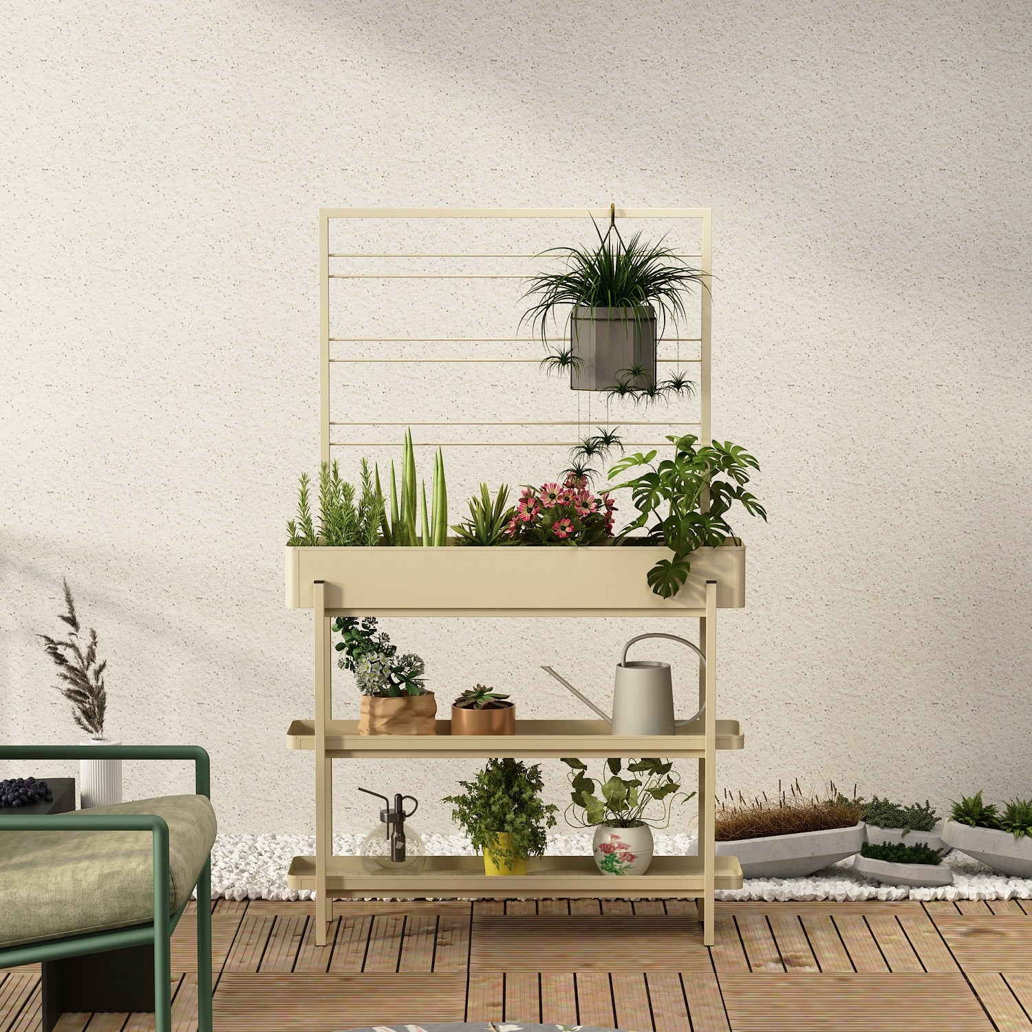 FIORIERA AVANA 96X24XH155CM 3 PIANI CON GRIGLIA.