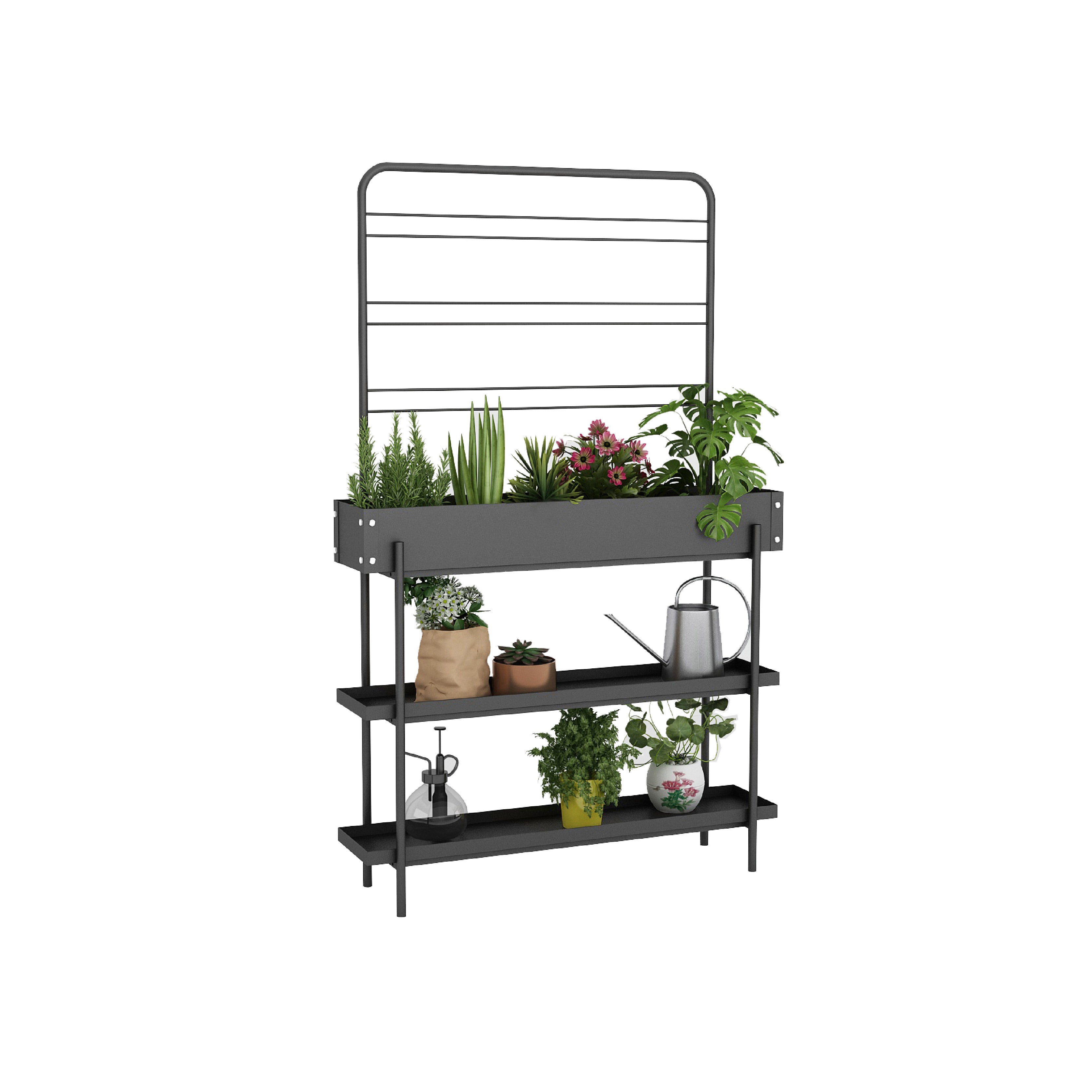 FIORIERA ARDESIA 96X24XH155CM 3 PIANI CON GRIGLIA.