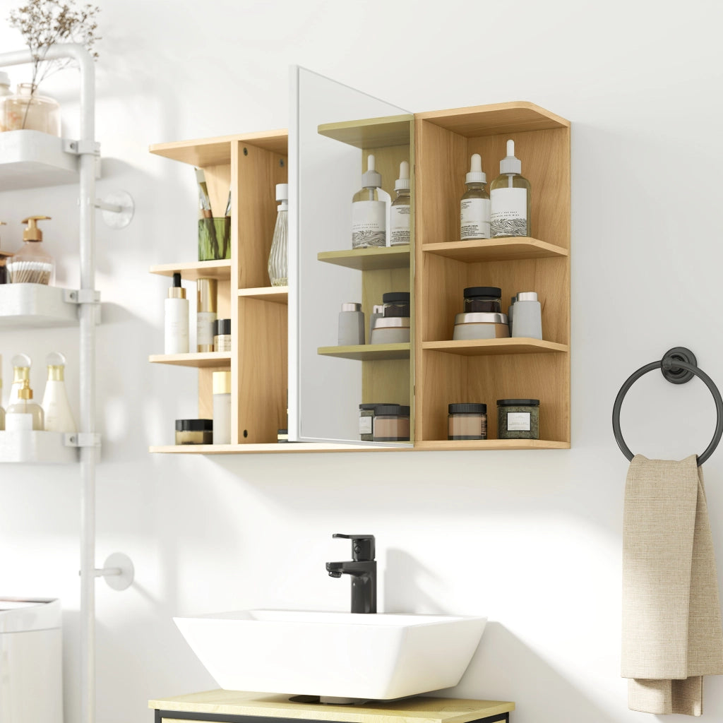 Specchiera Bagno con Armadietto e Ripiani ¨C Zephmum ¨C Legno 80x20x59 cm