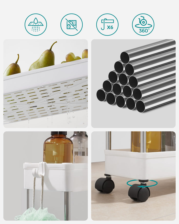 Carrello portaoggetti mobile Valora White con 3 ripiani portaoggetti per cucine