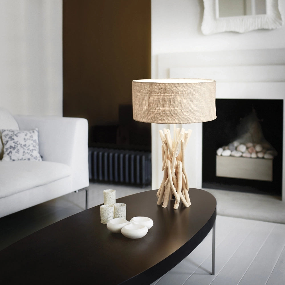 Lampade Da Scrivania Industrial Driftwood Metallo-Legno Marrone 1 Luce E27