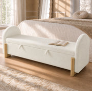 Panca contenitore imbottita 166x47x61 cm in bouclé bianco con struttura in legno
