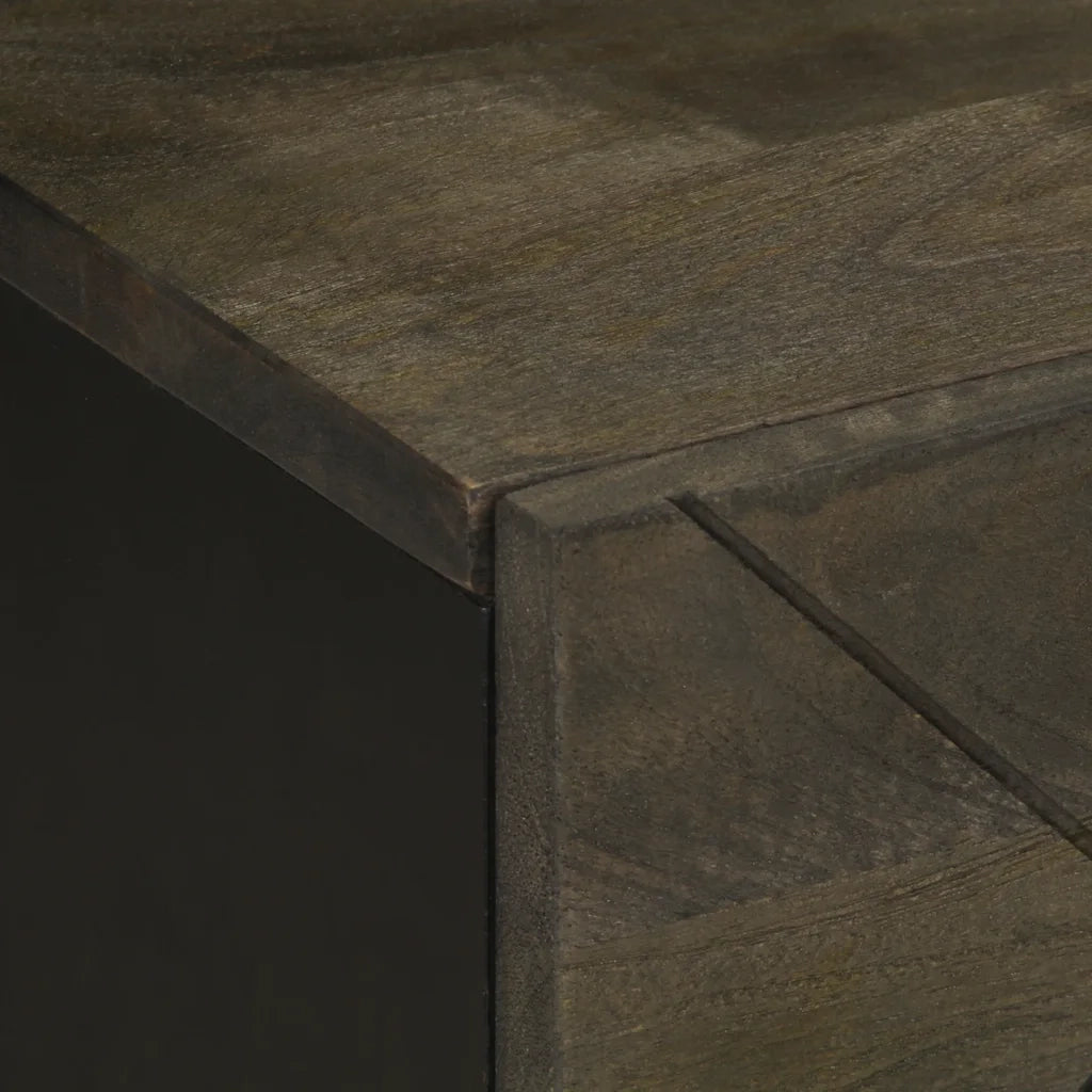 Comodino | Armadio da Notte | Mobiletto da notte Nero 40x33x46 cm in Legno Massello di Mango